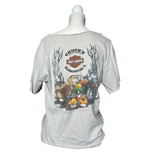 Vintage Looney Tunes Harley Davidson Graphic TShirt M Cut Shoulder Graphic Funny